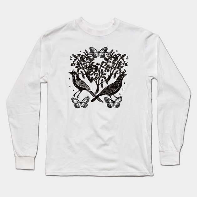 Vintage Inspired Linocut 1 Long Sleeve T-Shirt by BellaSophiaCreative